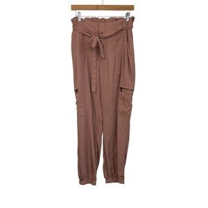 Express Extreme High Rise Pants Cargo Jogger Sz Med Rose Belted Pleated NWT